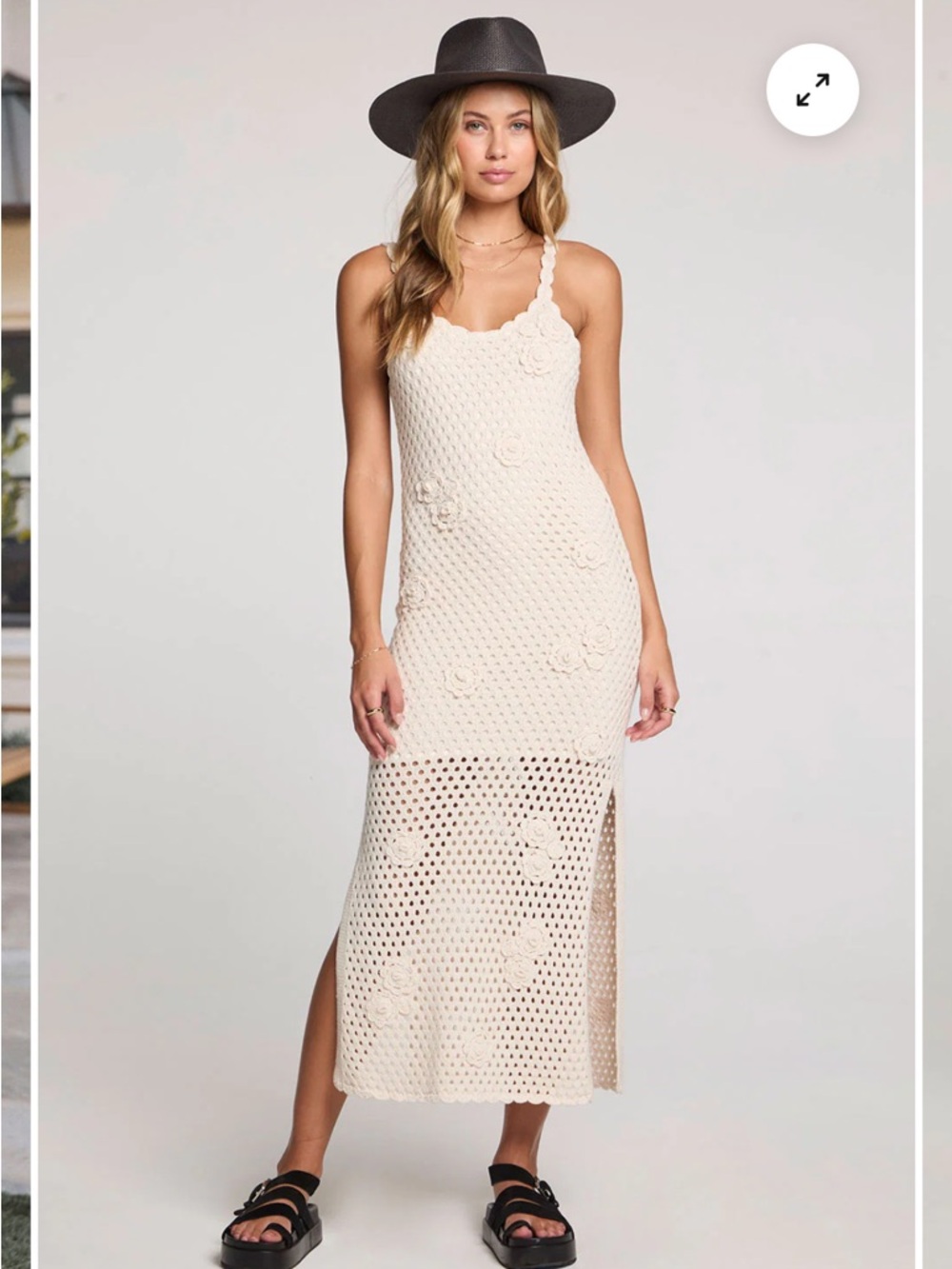 Saltwater Luxe Los Angeles Newland Midi Dress Crochet Knit Flowers Cream NWOT - Picture 4 of 8